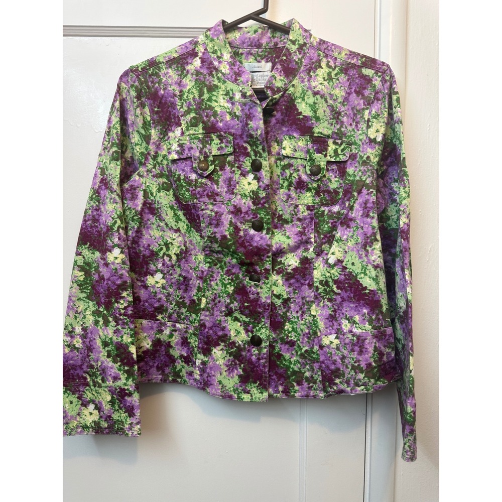 Christopher & Banks Petite Purple Green Floral Stretch Cotton Jacket PM P/M